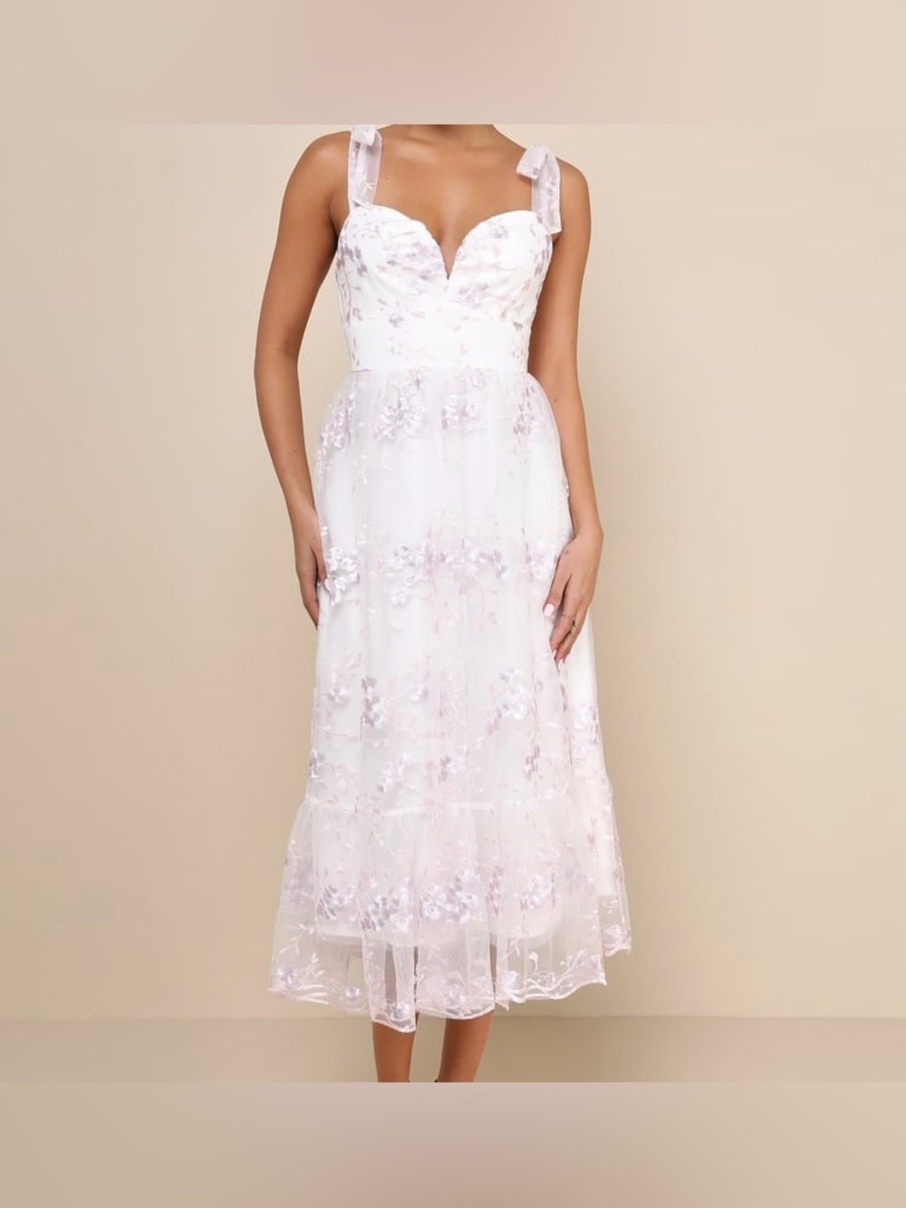 Lulus Distinctly Sweet White Floral Embroidered Tie-Strap Midi Dress - Picture 4 of 8
